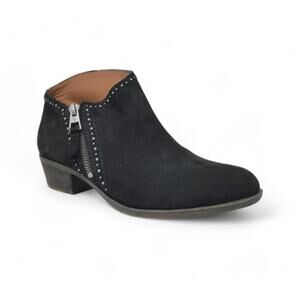 Lucky Brand Benna Suede Booties Studded Zip Ankle Boots Black Womens Size 7.5